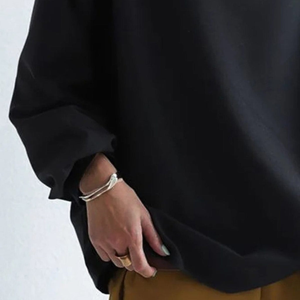 Women's plain high neck top with long sleeves and relaxed fit