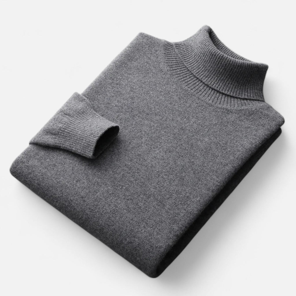 Plain men's roll neck sweater with ribbed trims