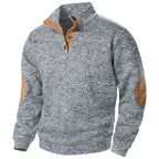 Men's textured mock neck sweater with contrast elbow patches
