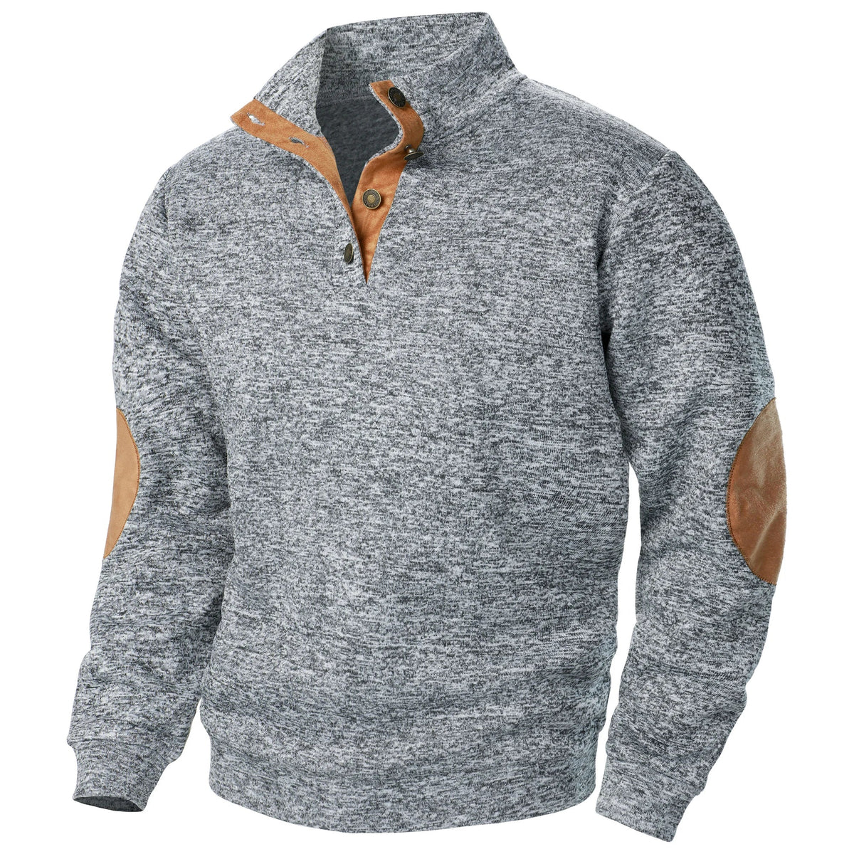 Men's textured mock neck sweater with contrast elbow patches