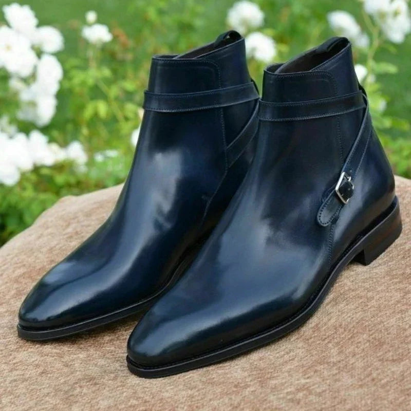 Men's ankle boots with square toe and buckle strap