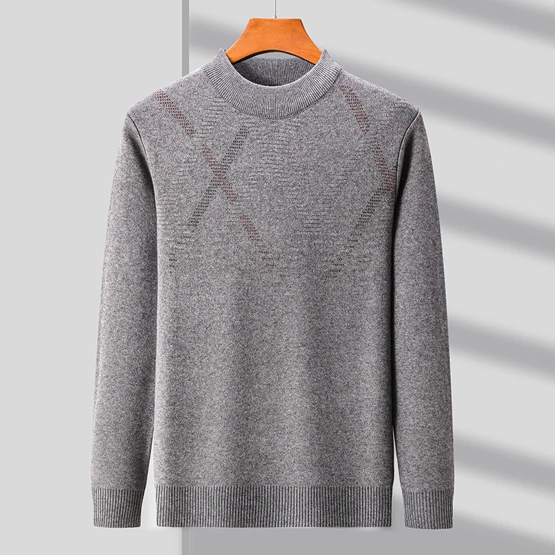 Men's mock neck sweater with long sleeves and ribbed trims