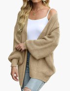Women's oversized open front knit cardigan with long sleeves