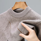 Men's geometric argyle crew neck sweater with long sleeves and ribbed trims
