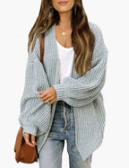 Women's oversized open front knit cardigan with long sleeves