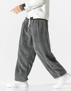 Men's wide-leg ribbed corduroy trousers with drawstring waist