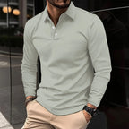 Men's long sleeve polo shirt with collar and button placket