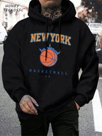 Men's long-sleeve graphic hoodie with drawstring hood and kangaroo pocket