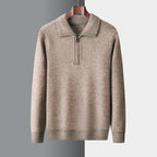 Men's plain quarter zip sweater with knitted collar and ribbed trims
