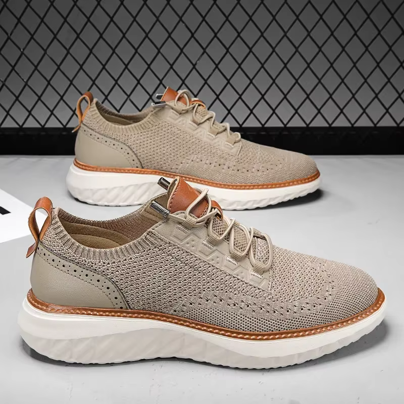 Mesh lace-up trainers with rounded toes, contrasting trim and textured soles