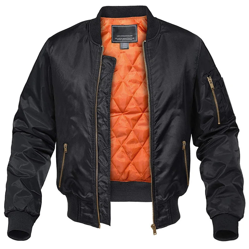 Men's quilted bomber jacket with zip front and side pockets