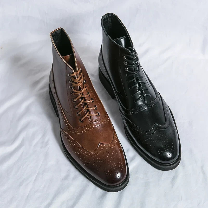 Men's lace-up brogue ankle boots with perforated detailing