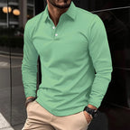 Men's long sleeve polo shirt with collar and button placket