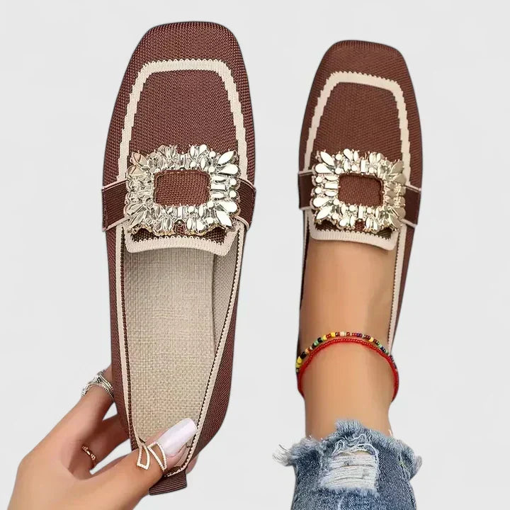 Women's square-toe loafers with embellished buckle detail