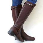 Women's knee-high boots with low block heels and side zips