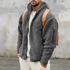 Men's textured hooded zip jacket with long sleeves and sleeve pocket