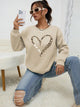 Women's crew-neck sweatshirt with leopard heart graphic and long sleeves