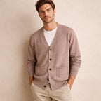 Men's V-neck button cardigan with long sleeves and front patch pockets