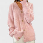 Women's textured knit cardigan with V-neckline, long sleeves and front buttons