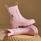 Women's Chelsea rain boots with elasticated side panels and chunky lug soles