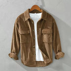 Men's long-sleeved corduroy shirt with button front and two chest pockets