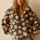 Women's floral fleece hoodie with hood, long sleeves, front zip and pouch pocket
