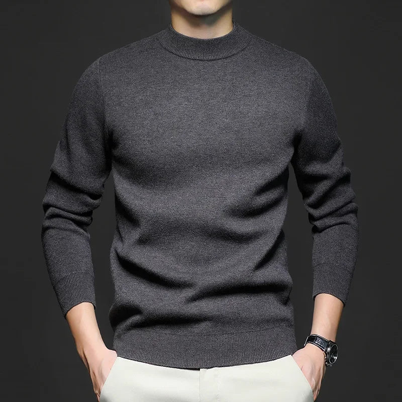 Men's long-sleeve mock neck sweater with ribbed trims