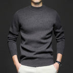 Men's long-sleeve mock neck sweater with ribbed trims