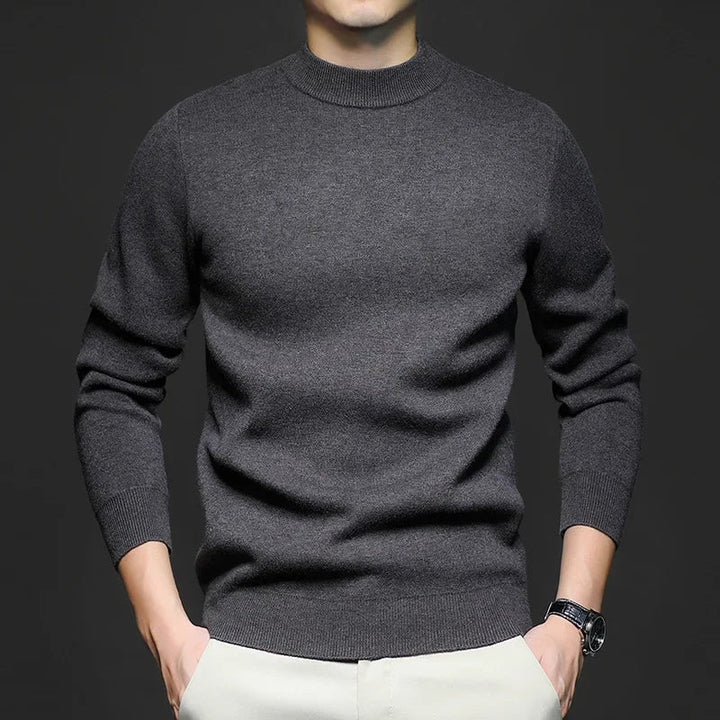 Men's long-sleeve mock neck sweater with ribbed trims