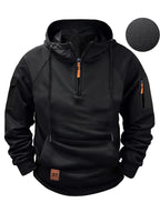 Men's solid hooded zip hoodie with drawstrings, long sleeves and front pouch pocket