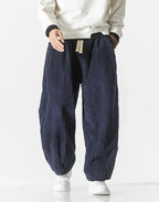 Men's wide-leg ribbed corduroy trousers with drawstring waist