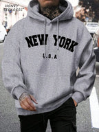 Men's long-sleeve graphic hoodie with drawstring hood and kangaroo pocket