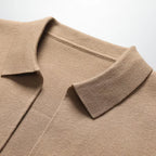 Men's collared cardigan with button front, long sleeves and contrast-trimmed patch pockets
