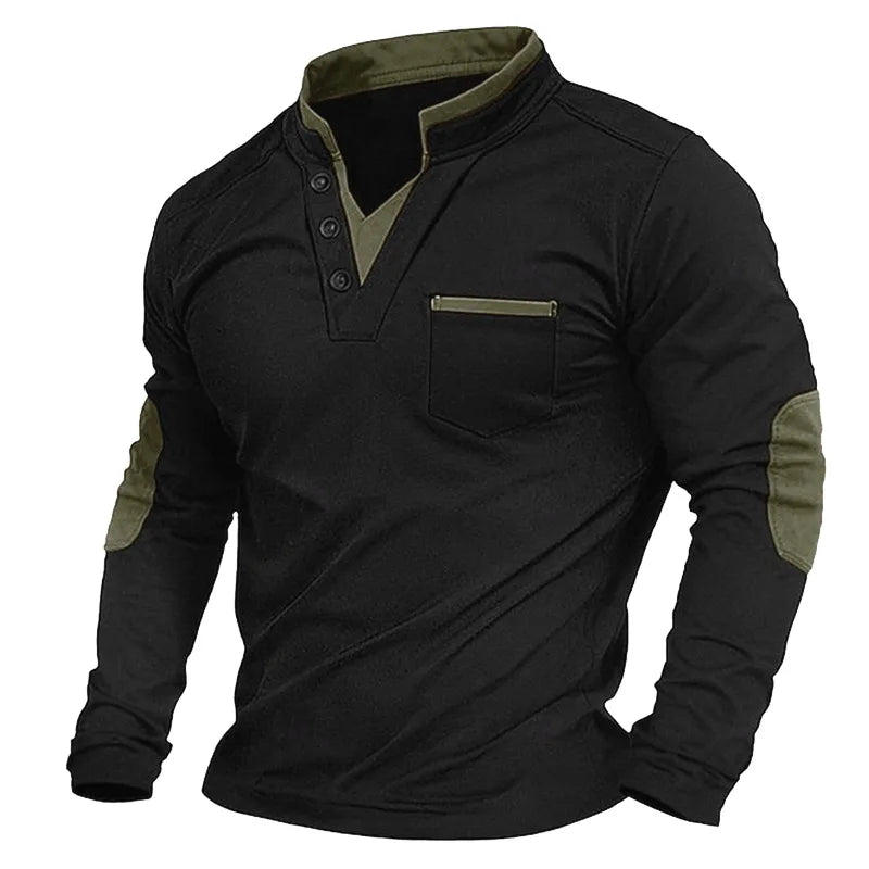 Men's long sleeve V-neck pullover with chest pocket