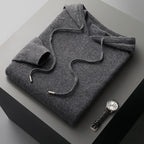 Men's plain hooded sweater with drawstrings and ribbed trims
