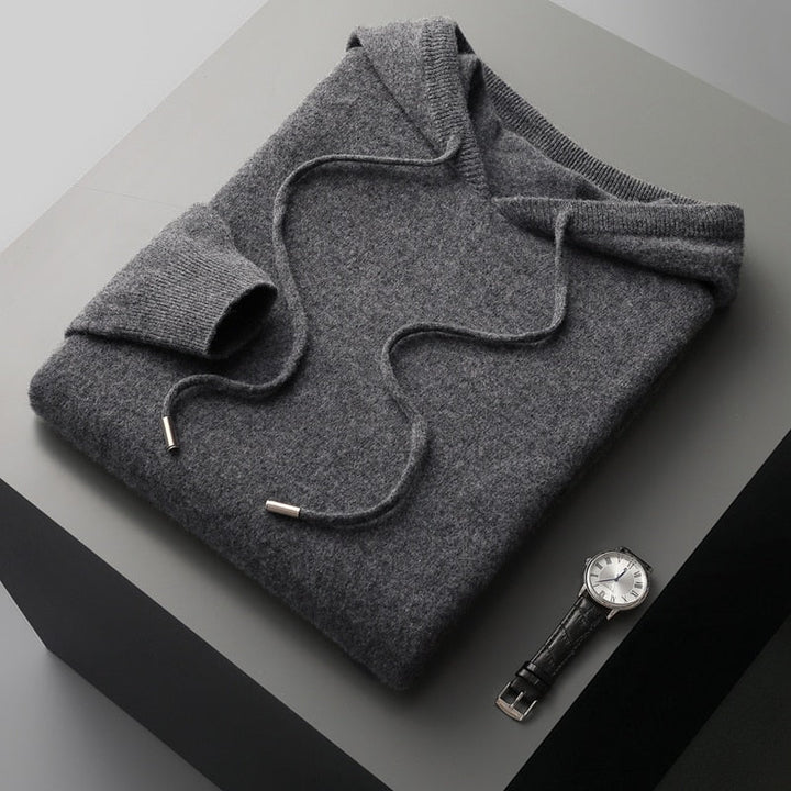 Men's plain hooded sweater with drawstrings and ribbed trims