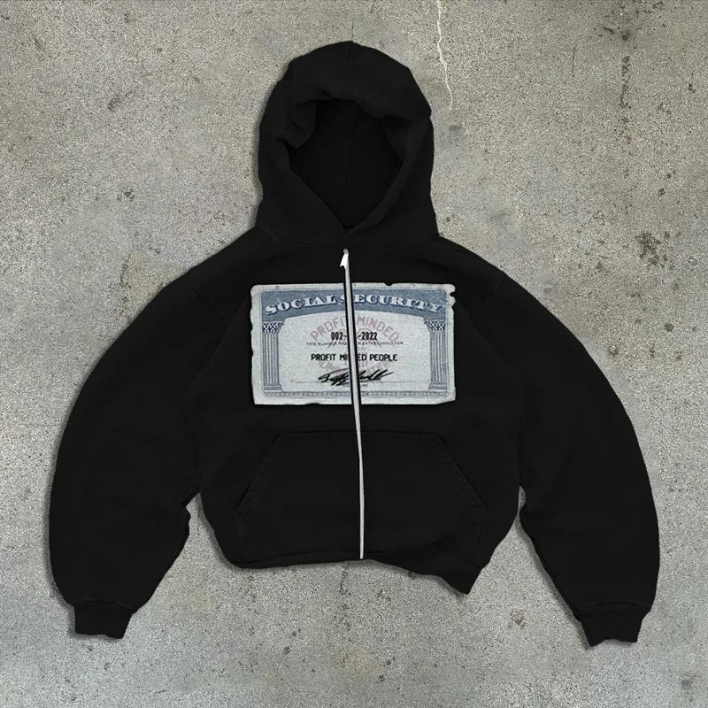 Graphic hooded zip sweatshirt with front pocket