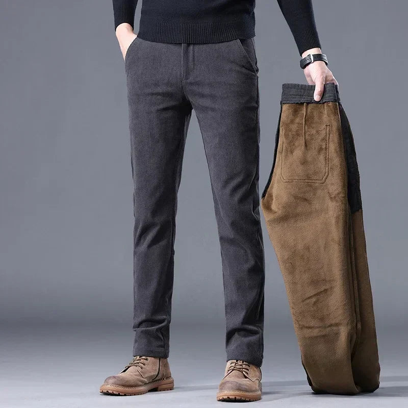 Men's straight leg trousers with ribbed texture and side pockets