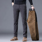 Men's straight leg trousers with ribbed texture and side pockets