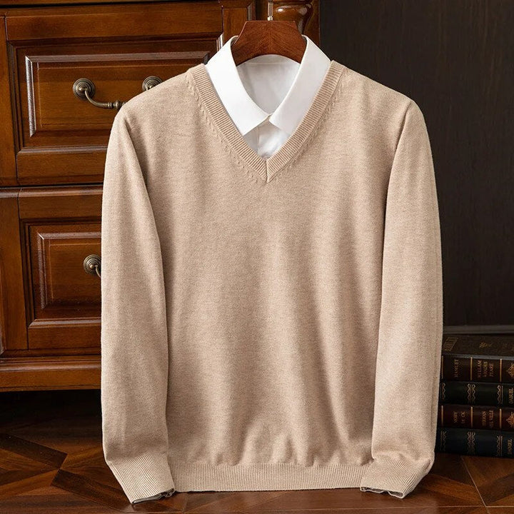Unisex long-sleeve V-neck jumper with ribbed trims
