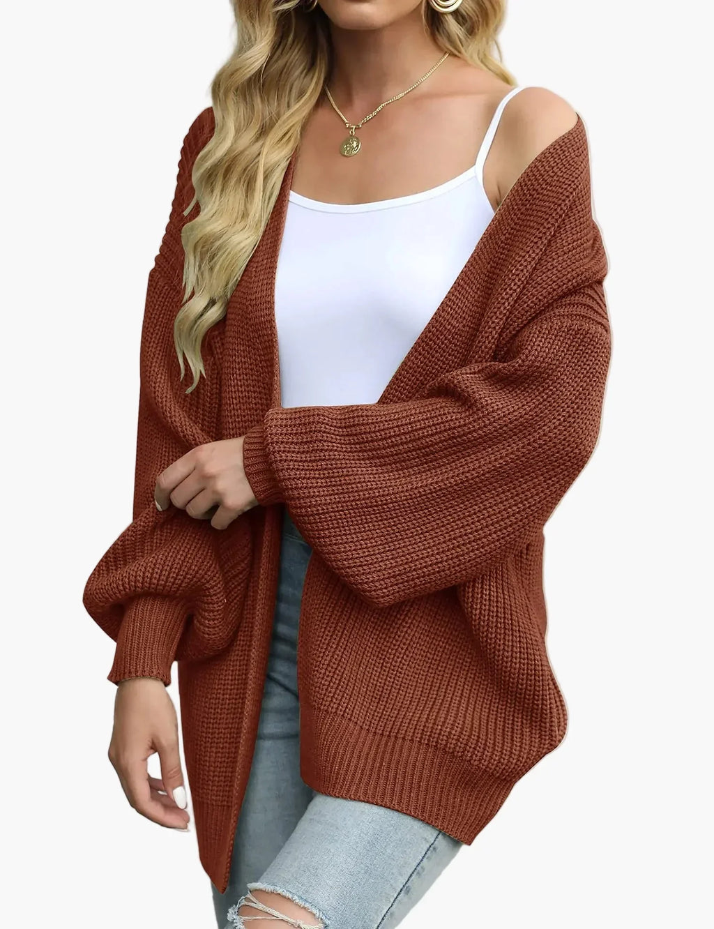 Women's oversized open front knit cardigan with long sleeves