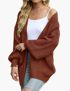 Women's oversized open front knit cardigan with long sleeves