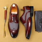 Men's brogue Oxford shoes with wingtip perforations and checked panels