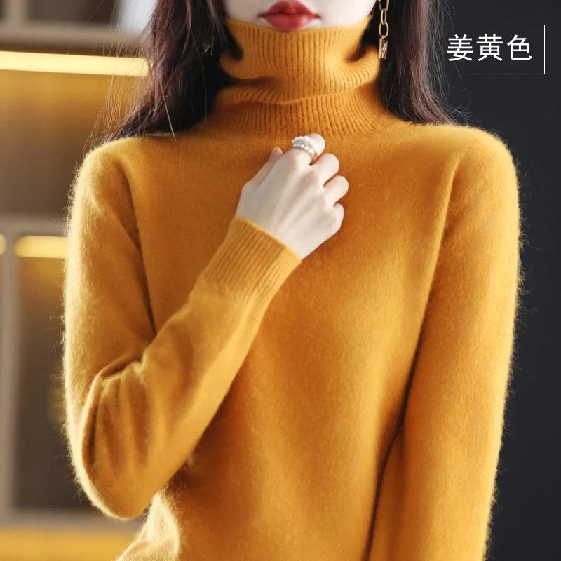 Women's long-sleeve ribbed turtleneck sweater