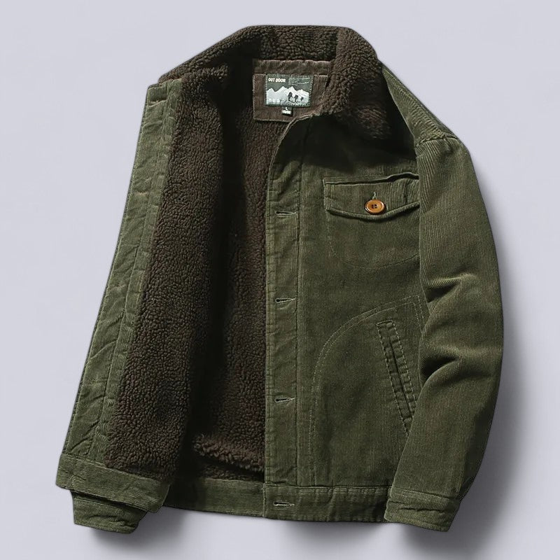 Men's corduroy jacket with shearling-style collar, button front and pockets