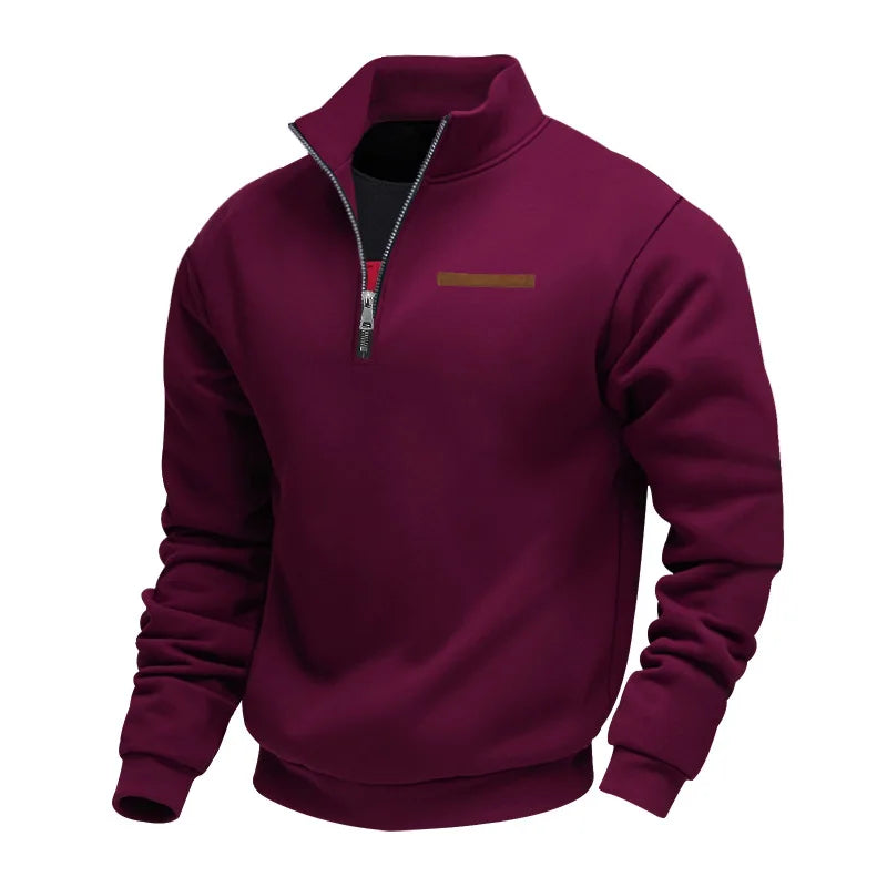 Men's quarter-zip fleece sweatshirt with mock neck and long sleeves