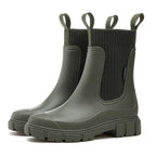 Women's Chelsea rain boots with elasticated side panels and chunky lug soles
