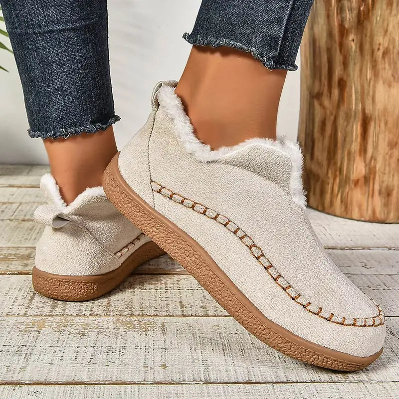 Women's ankle boots with faux fur trim and textured sole