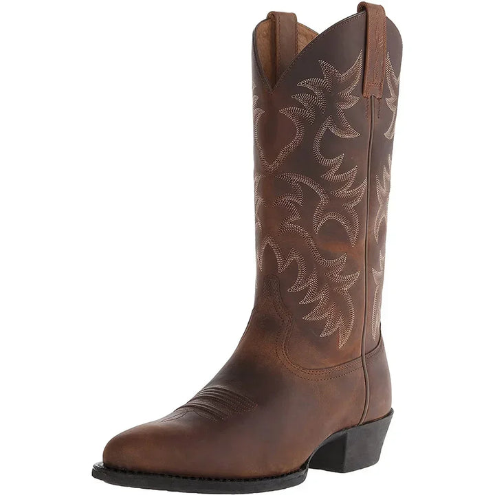 Women's blue embroidered ankle boots with side zipper and low heel