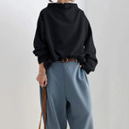 Women's plain high neck top with long sleeves and relaxed fit